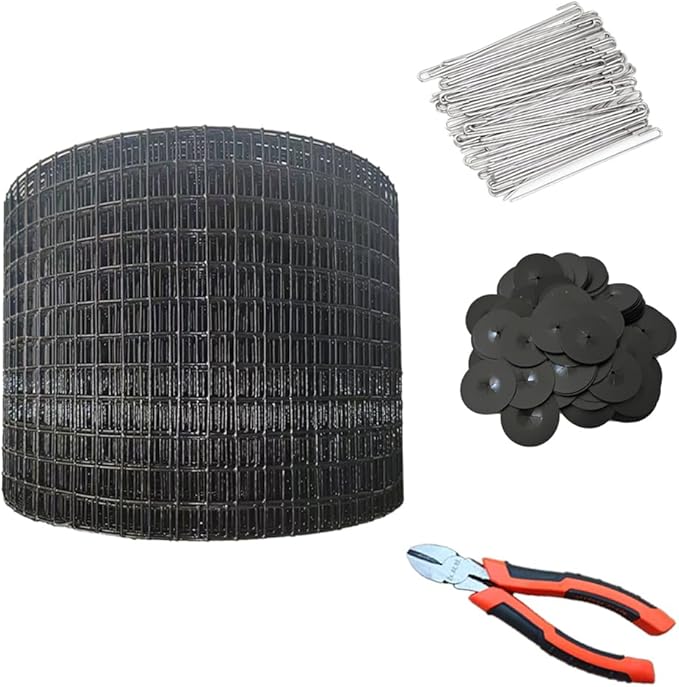 Critter Guard for Solar Panel Bird Mesh 8 inches x 100 feet PVC Coated 1/2 inch Bird Net with 70 Sets of Fastening Clips Pliers Pigeon Solar Panel Bird Guard Kit Roof Solar Protective net