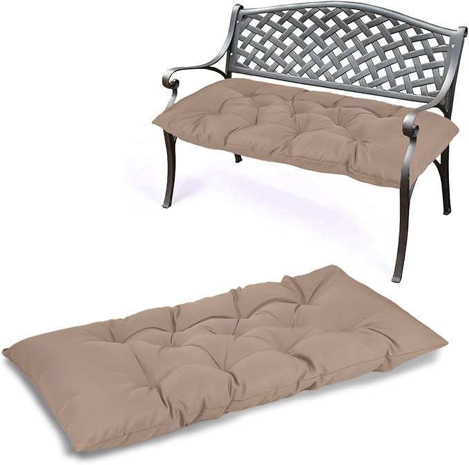 Yddsky 47.3 in Waterproof Indoor/Outdoor Garden Bench Seat Cushions，Thicken Patio Bench Soft Rocking Chairs Pad Lounger Seat for Wicker Loveseat Settee（47.3 X 19.6 X 3.9 in Khaki ）