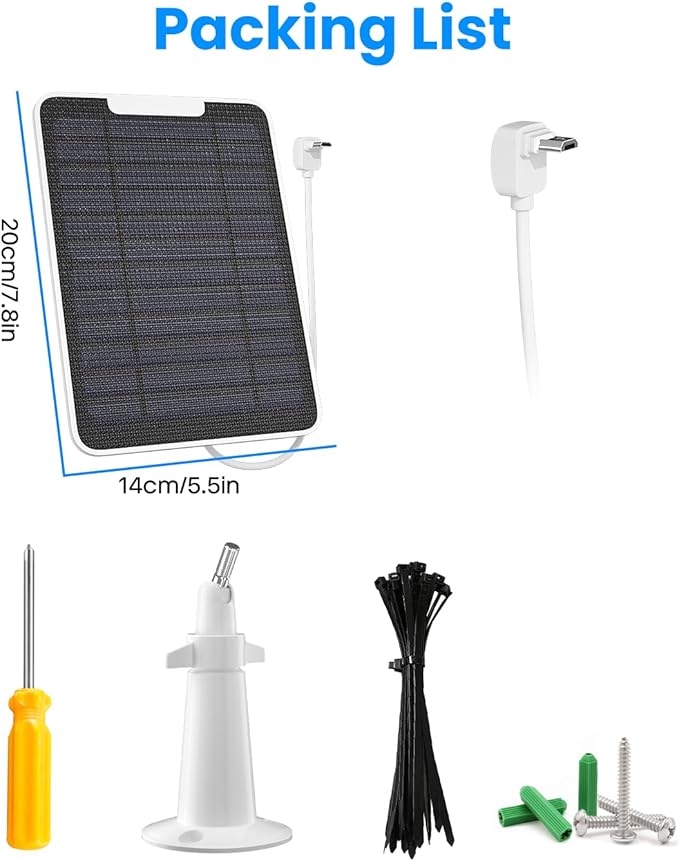 Solar Panel Charger with Micro USB Connection Compatible with Arlo Essential Spotlight/XL Spotlight Camera, 5W Arlo Essential Solar Panel, IP65 Waterproof 10ft Cable, (Not for 2K/2nd Gen), 3 Pack