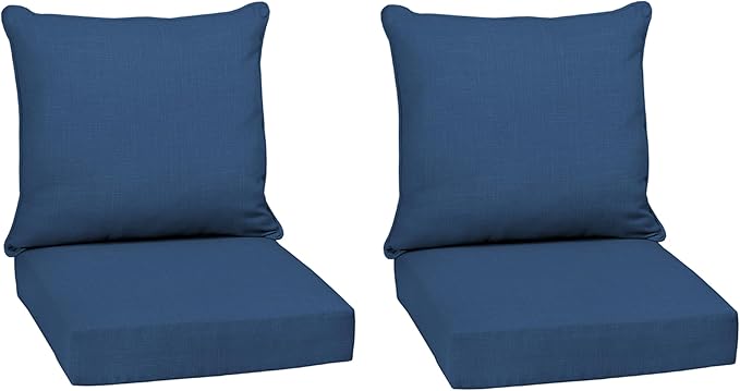 Arden Outdoor Deep Seat Cushion Set (2-Pack), 24 in x 24 in, Weather-Proof, Rain-Proof, Fade Resistant Patio Cushion for Chair, Sofa, and Couch Cobalt Blue Texture