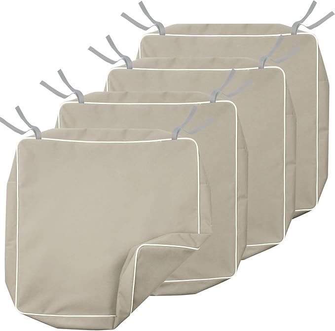 Porch Shield Outdoor Cushion Slipcovers Set 4 Waterproof Fade Resistant Patio Chair Seat Cushion Covers 22 x 20 x 4 inch, Beige