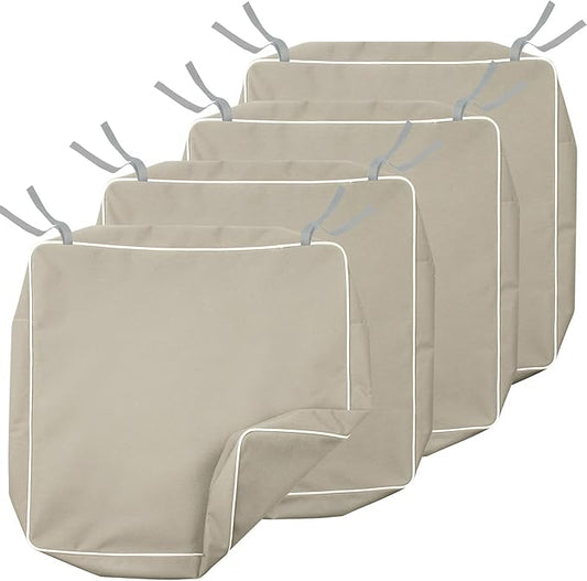 Porch Shield Outdoor Cushion Slipcovers Patio Chair Seat Cushion Covers Set 4 Waterproof Fade Resistant 19 x 19 x 4 inch, Beige