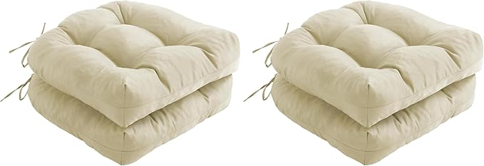 IPYNBAP Outdoor Chair Cushions Set of 2, Patio Chair Cushions with Ties, 17x17+4” Tufted Outdoor Seat Cushions, Waterproof Patio Furniture Cushions, Outdoor Dining Chair Pads, Beige (Pack of 2)