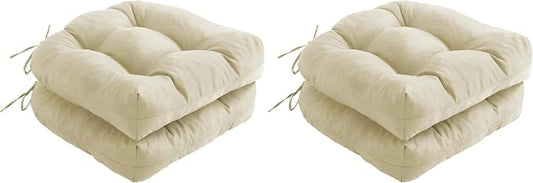 IPYNBAP Outdoor Chair Cushions Set of 2, Patio Chair Cushions with Ties, 17x17+4” Tufted Outdoor Seat Cushions, Waterproof Patio Furniture Cushions, Outdoor Dining Chair Pads, Beige (Pack of 2)