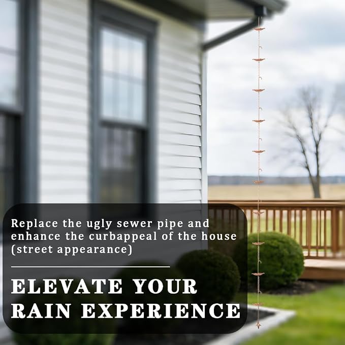 Apx Rain Chains for Gutters with Adapter, Anchor, Total 11 FT, 10 Umbrella Cups Rain Catcher Heavy Duty, Replacement for Gutter Downspout w/ Stake, Rainwater Diverter, Garden Decor for Outside Summer.