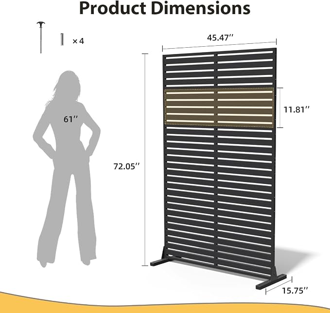 Outdoor Privacy Screen 72" H×47" W HDPE Freestanding Decorative Privacy Panel Fence with Stand 6 Panel, Air Conditioner Fence Panels, Privacy Screen for Patio Backyard,Balcony, Pool