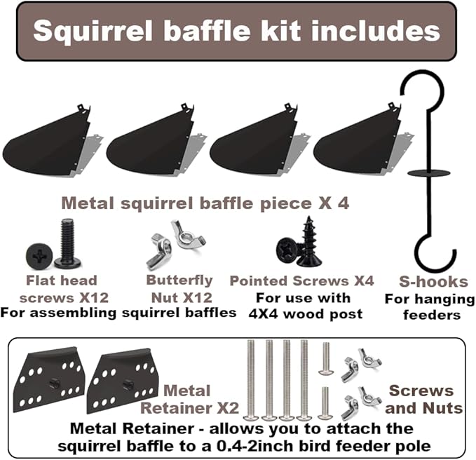 19 Inch Metal Squirrel Baffle，Adjustable Opening Size Squirrel Baffle for Up to 4x4 Wide Wooden Post,Squirrel Baffle for Bird Feeders Without Removing Bird Feeder Poles Or Shepherd's Hooks.