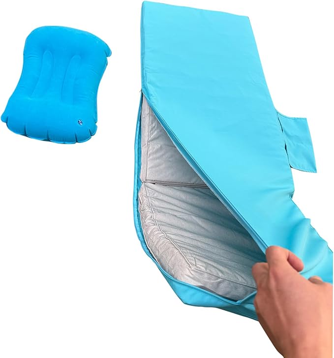 Replacement Covers for Outdoor Chaise Lounge Cushions, 80 x 26 x 3 Inch Patio Lounge Chair Cushion Covers–Waterproof, Fade-Resistant, with 2 Pockets & Inflatable Headrest (Cover Only) Sky blue
