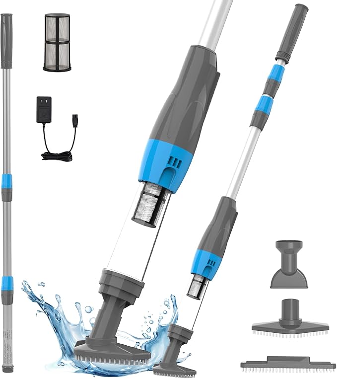 4 in 1 Cordless Rechargeable Small Pool Vacuum spa hot tub 90 Mins Running Time, 12 Gallons/Min Powerful Suction