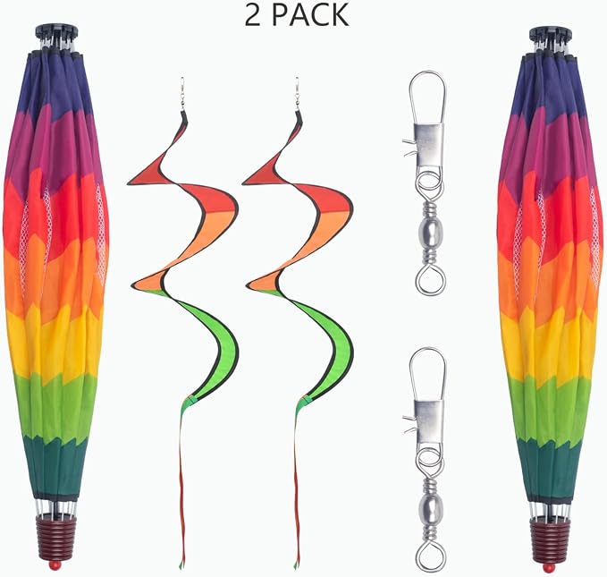 2Pack Multicolor Hot Air Balloon Rainbow Wind Spinner Garden Decor, 59" H x 12" W, Nylon, UV & Weather Resistant, Fully Collapsible