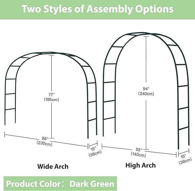 RUBFAC 7.8ft Metal Garden Arch Trellis for Climbing Plants Outdoor, Garden Arbors and Arches, Halloween Archway for Pumpkin Balloon Rose Vines Wedding Christmas Birthday Party Decorations, Army Green