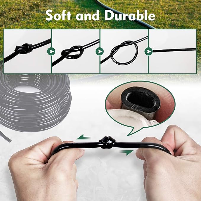 Bonviee 200ft 1/4 inch Drip Irrigation Tubing – Flexible, Durable Garden Watering Hose, Compatible with 1/4" Barbed Tee Fittings, Micro-Emitters & Misters, Easy Install for Home Garden & Raised Beds