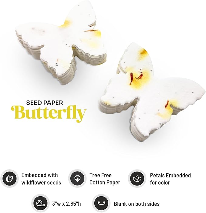 50pcs Large Yellow Butterfly Seed Paper – Writable & Plantable Wildflower, Mom's Gift for Mother’s Day, Use for Wedding, Baby Shower, Party Favors & Easter Decorations