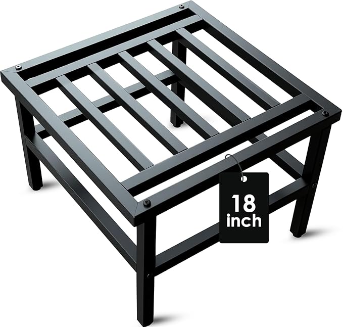Plant Stand Indoor Outdoor,18 Inch Square Metal Plant Stands Riser,Heavy Duty Wrought Iron Pedestal Holders for Large Flower Pot,Outside Rust-Proof Black Flower Display Shelf for Patio,1-Pack