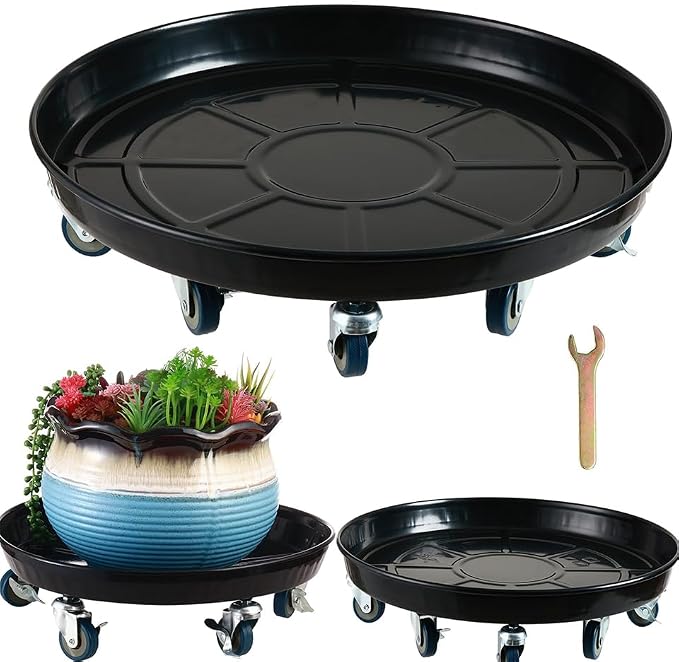 Planterhoma 3 Packs 18" Metal Plant Caddy with Wheels Extra-Large Rolling Plant Stand Heavy-Duty Plant Dolly with Casters Indoor Outdoor Wheeled Flower Pot Mover Rollers Garden Cart Trolley, Black