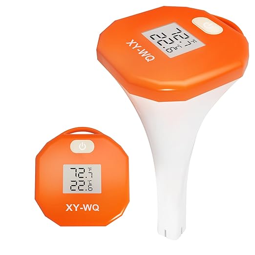 XY-WQ Digital Pool Thermometer with Safety Rope, Floating Water Thermometer with Large LCD Display, Easy-to-Read Big Numbers, IPX8 Waterproof for Swimming Pools, Spas, Hot Tubs & Aquariums
