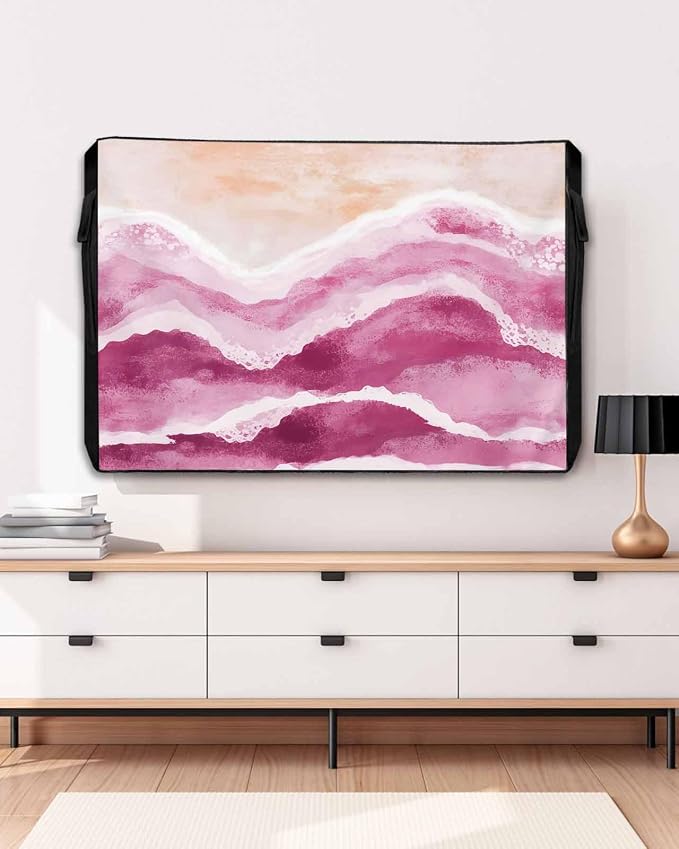 Outdoor TV Cover for Outside Flat Screen,Beach Ombre Water Ripple 600D Thick Waterproof Weatherproof Outdoor TV Screen Protector with Zipper for 70 to 75 Inch Flat Screens Rose Red Abstract Geometric