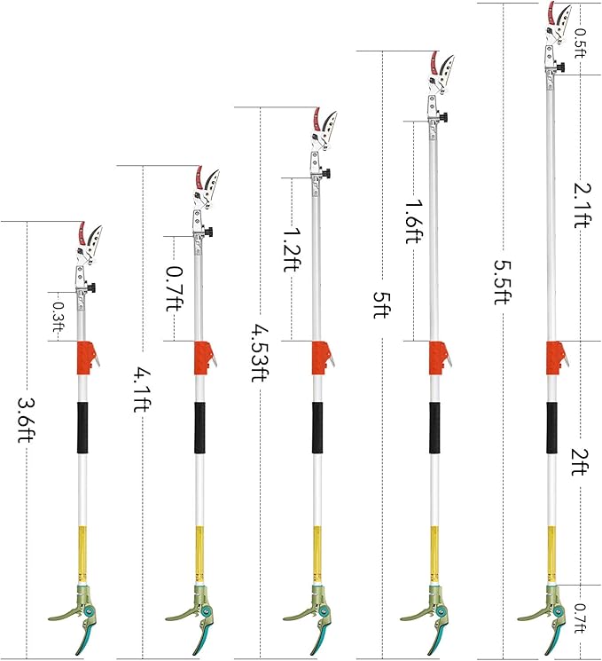 LeafLux Extendable Tree Cutter, 3.67-5.45 FT Telescopic Pole Pruner, Lightweight Aluminum Handle, Teflon-Coated Blade, Cuts Up to 1/2 Inch, Ideal for Fruit Picking & Tree Branch Cutting | LFX101