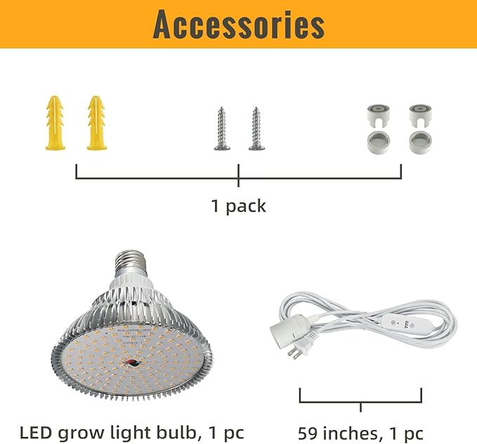 LED Grow Light Bulbs, Hanging Grow Lights for Indoor Plants, 25W 5000K, Height Adjustable Plant Light with Timer, Full Spectrum Grow Light Replace Sunlight for Large Tall Plant, Greenhouse
