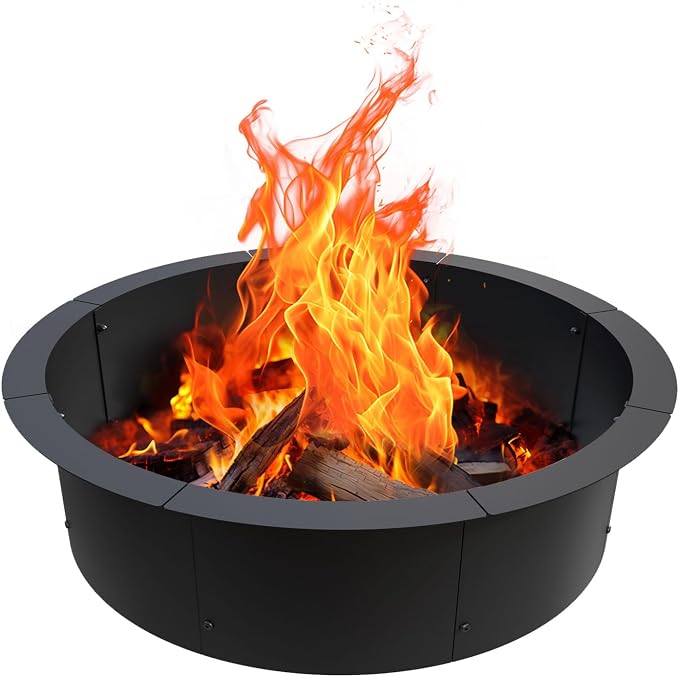 Outdoor Fire Pit Ring 43.3-Inch Outer/39.3-Inch Inner, Fire Pit Insert Round Metal Steel Fire Rings for Outside Wood Burning Fire Pits-Above Or In-Ground, Patio Backyard Camping Bonfire