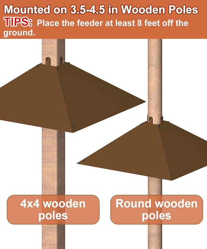 Metal Squirrel Baffle for 4x4 Post, Outside Wooden Pole Mount Squirrel Guards for Bird Feeders, 17 Inch Squirrels Deterrents Stopper to Deter Racoons, Brown, 2pcs, (Patented No.: D1069260)