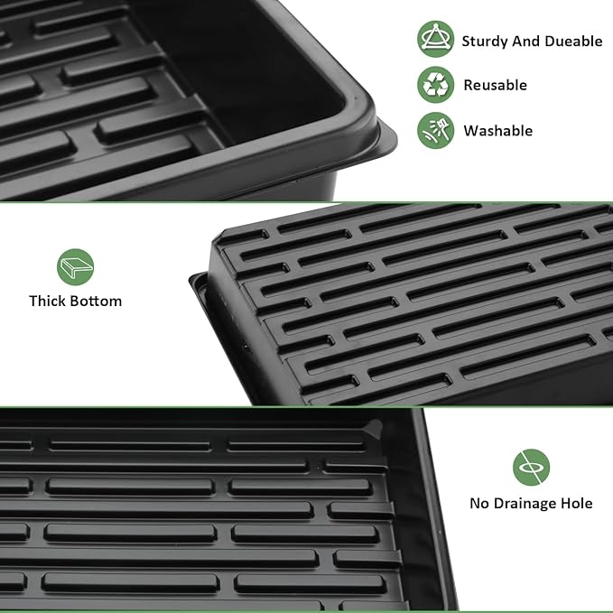 RooTrimmer 10 Pack Seed Starter Trays - Heavy Duty Plastic Flats, Fits 54 Cell Plug Tray, Seedling Tray for Carrying and Holding Plant Nursery Pot,Seed Germination & Plant Propagation (TD377)