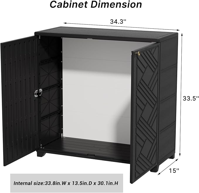 KINYING Outdoor Storage Cabinet Waterproof, 60 Gallon Resin Outdoor Storage Shed for Patio/Garden/Backyard, Outdoor Storage Box for Cushions,Garden Tools and Pool Supplies(Black W/O Shelving)