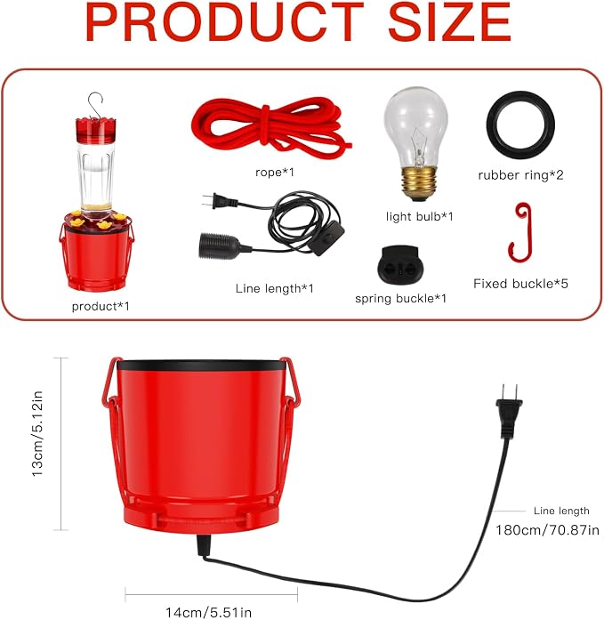 Hummingbird Feeder Heater Outdoors, Bird Feeder Hearth Warmer Attaches to Feeder Bottom, Hummingbird Nectar Warmer for Garden Patio Yard in Freezing Weather (Red)