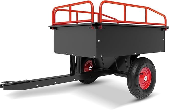 750 LBS Heavy‑Duty Dump Cart, 13.5 Cu.ft Steel Lawn Mower Trailer & Garden Trailer, Quick‑Release Dumping ATV Dump Trailer & Garden Utility Cart for Yard Work, Landscaping, Farm & Lawn Mower Towing