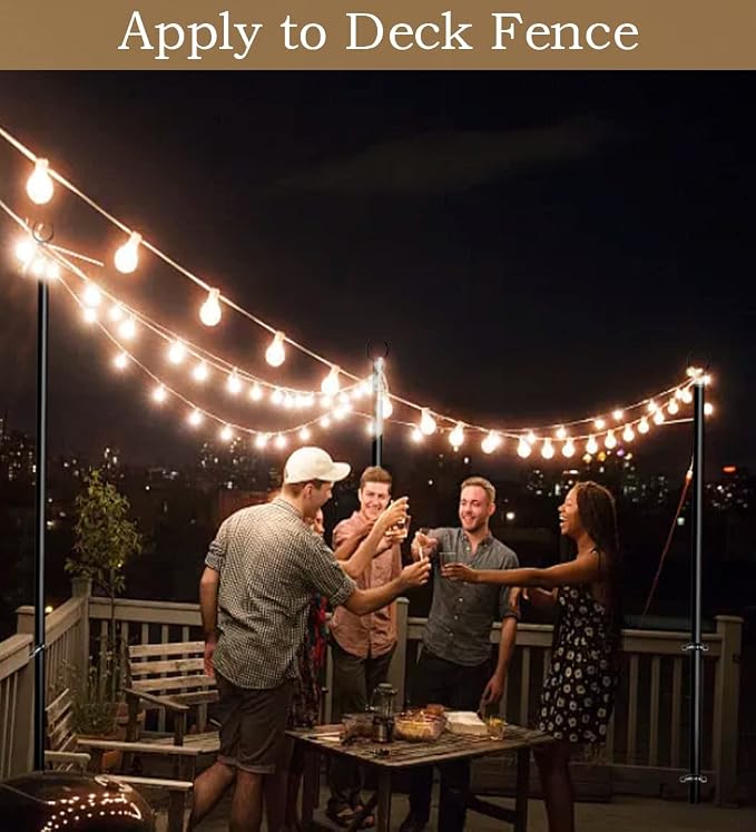 10ft String Light Poles for Outdoors, Outside Light Poles for Deck, Fence, Backyard, Patio, Outdoor Lighting, Matte Black, 2 Packs
