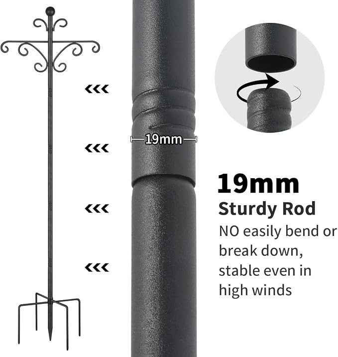 Bird Feeder Pole, 92inch Shepherds Hooks for Outdoor Heavy Duty Bird Feeder Stand Tall Double Garden Hooks for Hanging Plants, 1 Pack