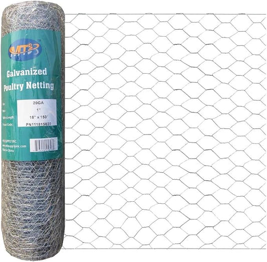 20GA Galvanized Hexagonal Poultry Netting Chicken Wire 18 inches x 150 feet x 1 inch Mesh