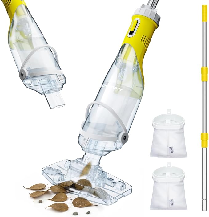 InoKraft Pool Vacuum for Above Ground Pool, Cordless Pool Vacuum for Inground Pools, Rechargeable Pool Cleaner with 18.5 GPM Suction, Above Ground Pool Vacuum with 59” Extendable Pole, Yellow