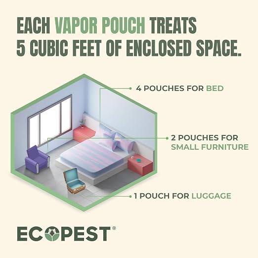 Bed Bug Vapor Pouch – 4 Pack | Natural Bedbug Killer for Treating Luggage, Mattress, Beds, Couches, and More | Home Pest Fumigant and Fogger for Indoor Treatment of Bed Bugs | Kills Bed Bugs and Eggs