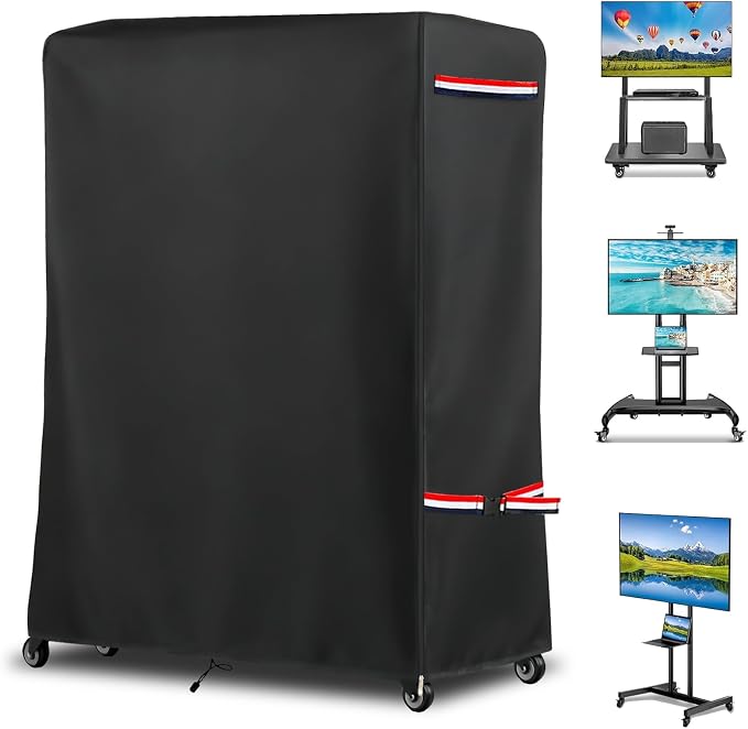 48 Inch Waterproof Outdoor TV Trolley Cover,Heavy Duty 600D Rolling TV Stand Cover with Zipper for 45-50 Inch TV,Patio TV Protector Covers for Portable TV Stand On Wheels,48"Lx15"Wx55"H