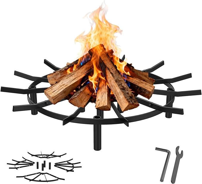 24" Fire Pit Grate & Fireplace Grate, Heavy Duty Heat Resistant Campfire Grill for Campfires and Outdoor fire pits(Black)
