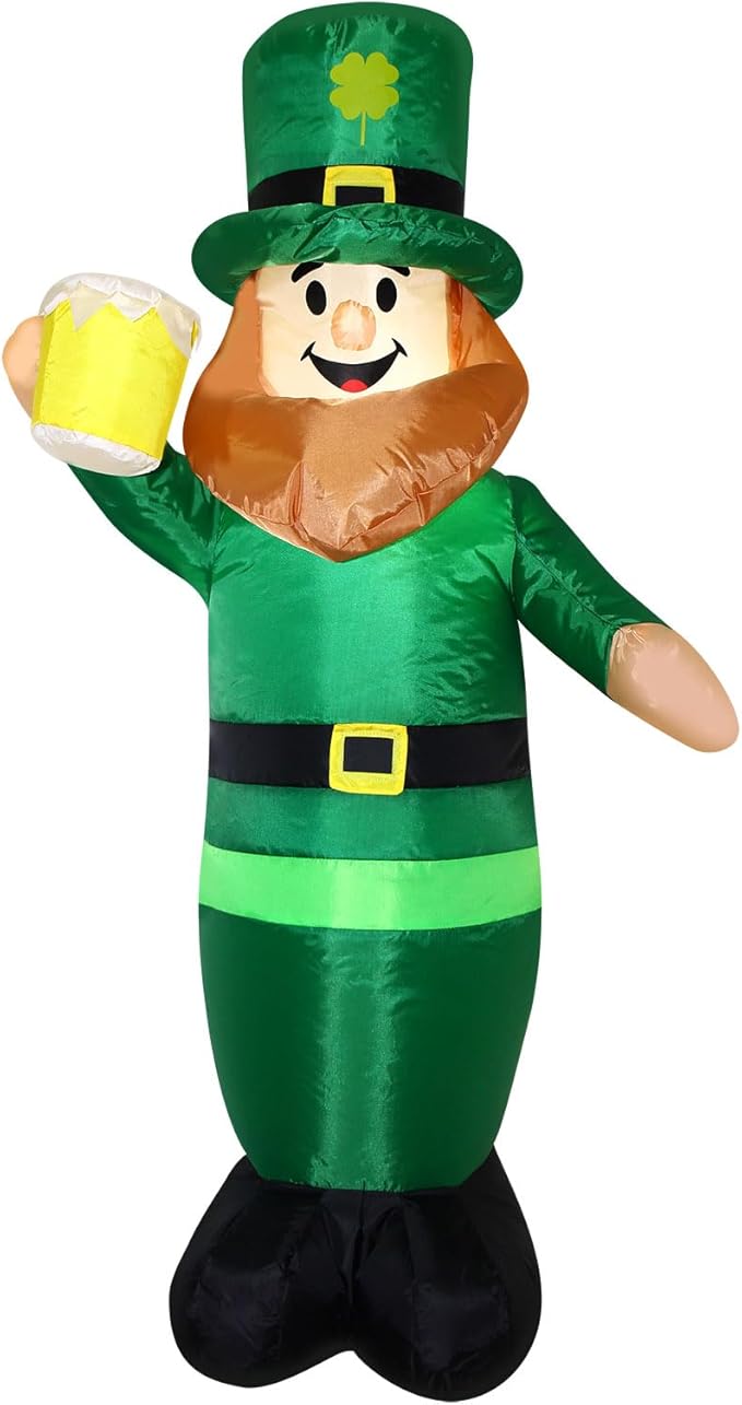 3.25FT St. Patrick's Day Inflatable Leprechaun, Blow up Leprechaun Holds Beer Cup Outdoor Decoration with LED Lights, Perfect for Yard Garden Lawn Front Door Holiday Decor (3.25FT Leprechaun)