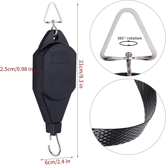 SUMERSHA 6 Pack Plant Pulley Hanger Retractable Plant Hanging Basket Hooks Adjustable Rope Heavy Duty Plant Hanging Pulleys for Garden Baskets Pots, Black