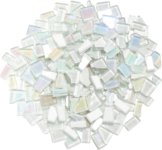White Mixed Irregular Mosaic Glass Mosaic Tiles Pieces, 300 Grams Mosaic DIY Set Adult Mosaic Set, Mosaic Crafts Mosaic Making Supplies