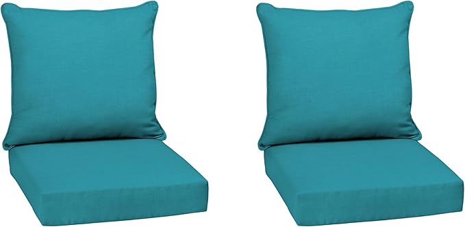 Arden Outdoor Deep Seat Cushion Set (2-Pack), 24 in x 24 in, Weather-Proof, Rain-Proof, Fade Resistant Patio Cushion for Chair, Sofa, and Couch Lake Blue Leala