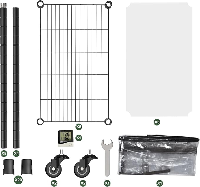 5-Tier Greenhouse for Indoor , 23.2" L×13.4" W×61.4" H | Portable Greenhouse with Wheels，Clear PVC Cover and Metal Shelf，for Growing Flowers and Seedlings