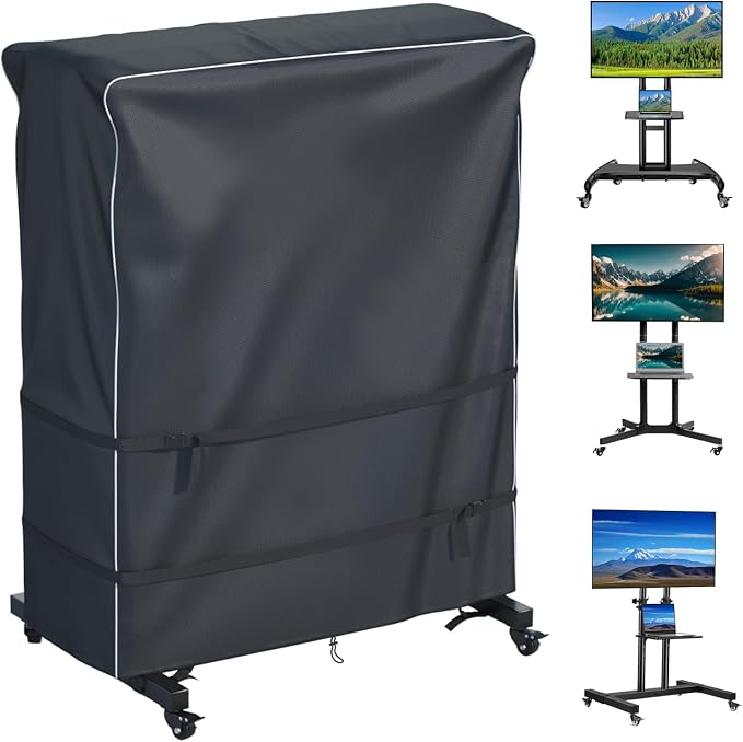 JINLI 38-43 inch outdoor TV trolley cover, courtyard TV cover, Oxford fabric waterproof and dustproof, triple windproof design, compatible with rolling/mobile stand,Black