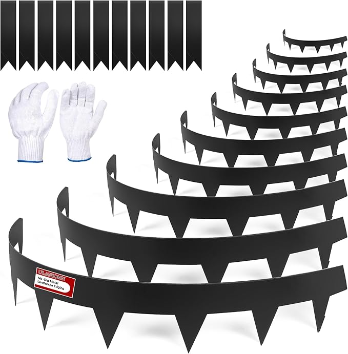 Metal Landscape Edging,33ft Galvanized Steel Garden Edging Border,No Dig Flexible Landscaping Edging Strips with clamps, Rust-Proof Lawn Divider for Flower Beds Ponds and Mulch-Black(10-Pack)