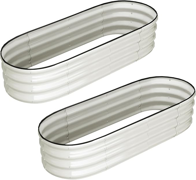 GarveeLife 2 Pcs 4.5x2x1.5ft Oval Raised Garden Bed,Galvanized Raised Beds,Open-Ended Base Metal Raised Planter Beds,Garden Bed Outdoor,Planter Raised Boxes for Vegetables,Flowers,Tool-Free Asse,White