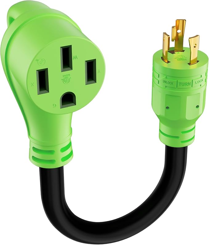30 Amp to 50 Amp RV Generator Adapter Cord, NEMA L5-30P Twist Lock Male Plug to NEMA 14-50R Female Receptacle with Handle, STW, 10AWG, Electrical Power Cord for Generator to RV Trailer Camper, 1FT
