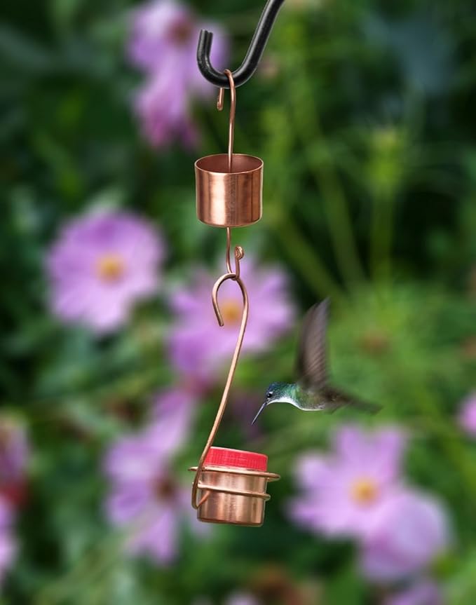 Monarch Abode Hanging Hummingbird Feeders for Outdoors – Pure Copper Handcrafted Single Hanging Hummingbird Feeder, Decorative Humming Bird Feeders for Outdoors Garden Patio Deck, Pack of 2