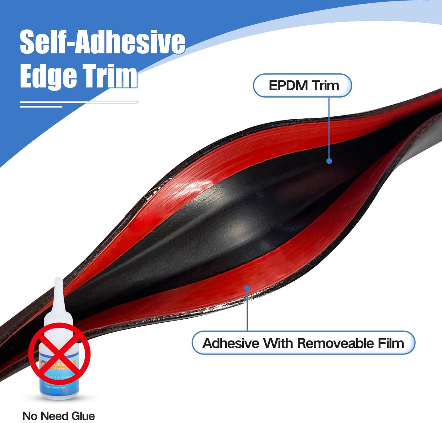 Rubber Edge Trim, Self-Adhesive Rubber Edge Protector for 3/16" Glass and Flexiglass, EPDM Material, Fit 3/16"(5mm), Length 20Ft, Black Color, U Channel Edge Trim