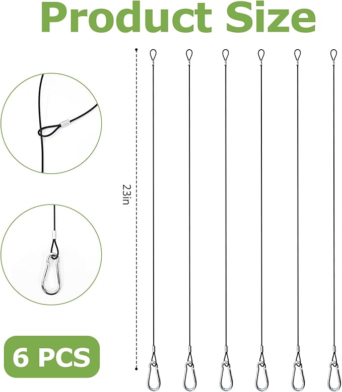 6 Pcs 23in Wire for Bird Feeder Hook Heavy Duty Hanging Steel Cable for Bird Feeders, Patio, Lawn for Garden, Backyard Birding for Wildlife Feeder Accessories