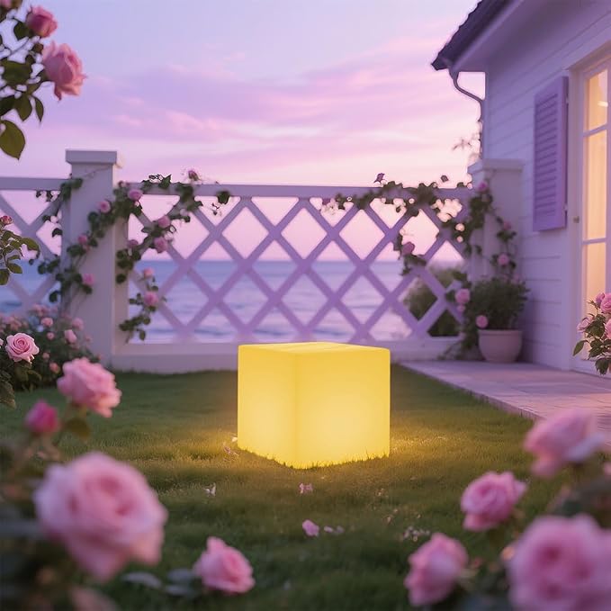 8-in Garden Solar Cube Light Outdoor, Waterproof Solar Cube Lamp for Outside w/Remote, 16 RGB Color 4 Mode Glow Tesseract Cosmic Cubes, Illuminate Cubes Mood Lamp w/Ground Stake for Patio Yard Pathway