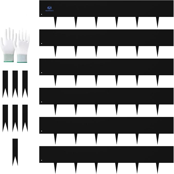 20ft. Metal Edging for Landscaping, Black Galvanized Steel Landscape Edging with 7 Stakes and a Pair of Gloves, Bendable Hammer-in Metal Lawn Edging for Fence, Flower Beds (6 Pack, 40" L x 8" H)